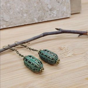 Handmade Green Vintage Lantern Earrings Repurposed